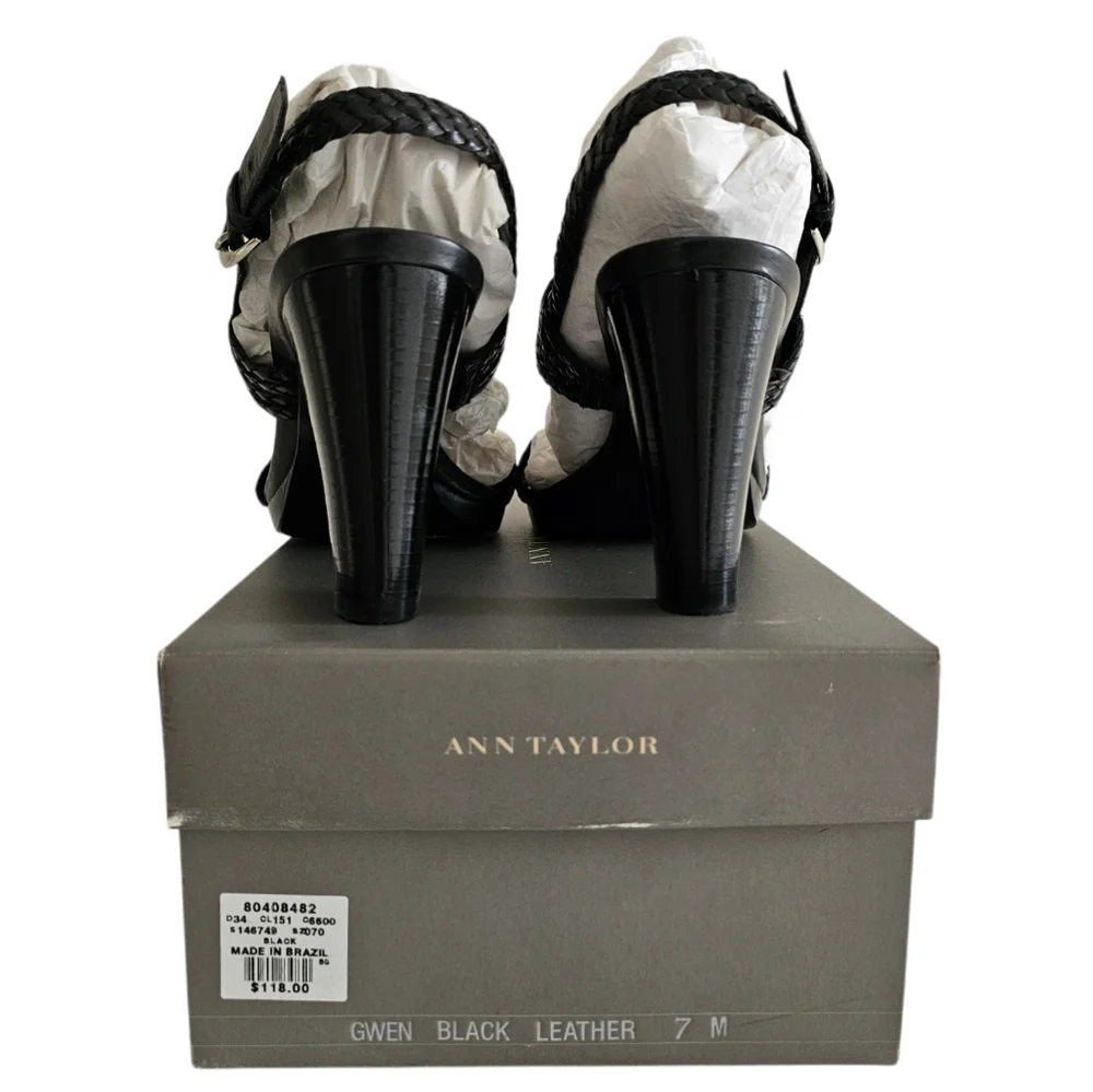 Ann Taylor Braided Leather Ankle Strap 3" Heeled Sandals | EUC | 7M | Black - Picture 10 of 16